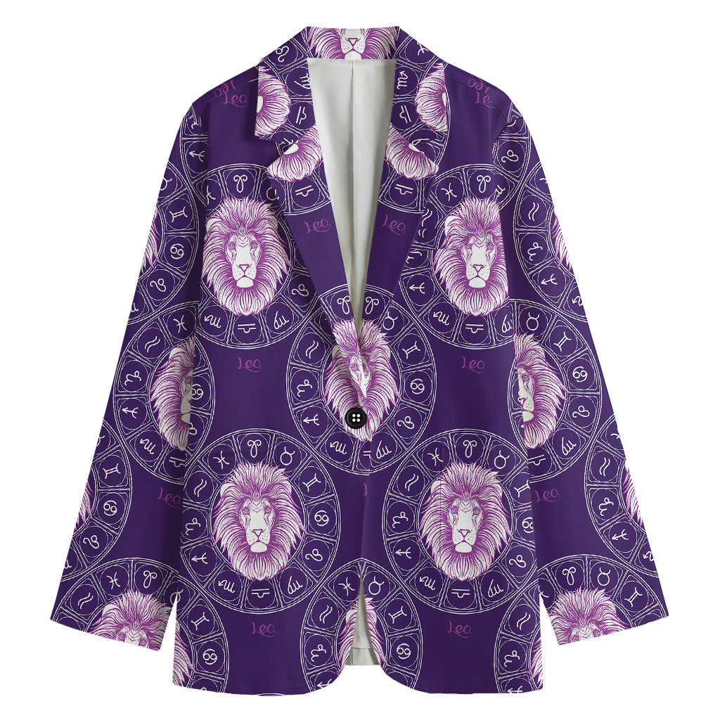 Purple Leo Zodiac Pattern Print Women's Blazer