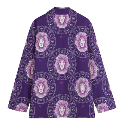 Purple Leo Zodiac Pattern Print Women's Blazer