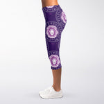 Purple Leo Zodiac Pattern Print Women's Capri Leggings