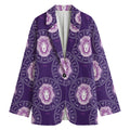 Purple Leo Zodiac Pattern Print Women's Cotton Blazer