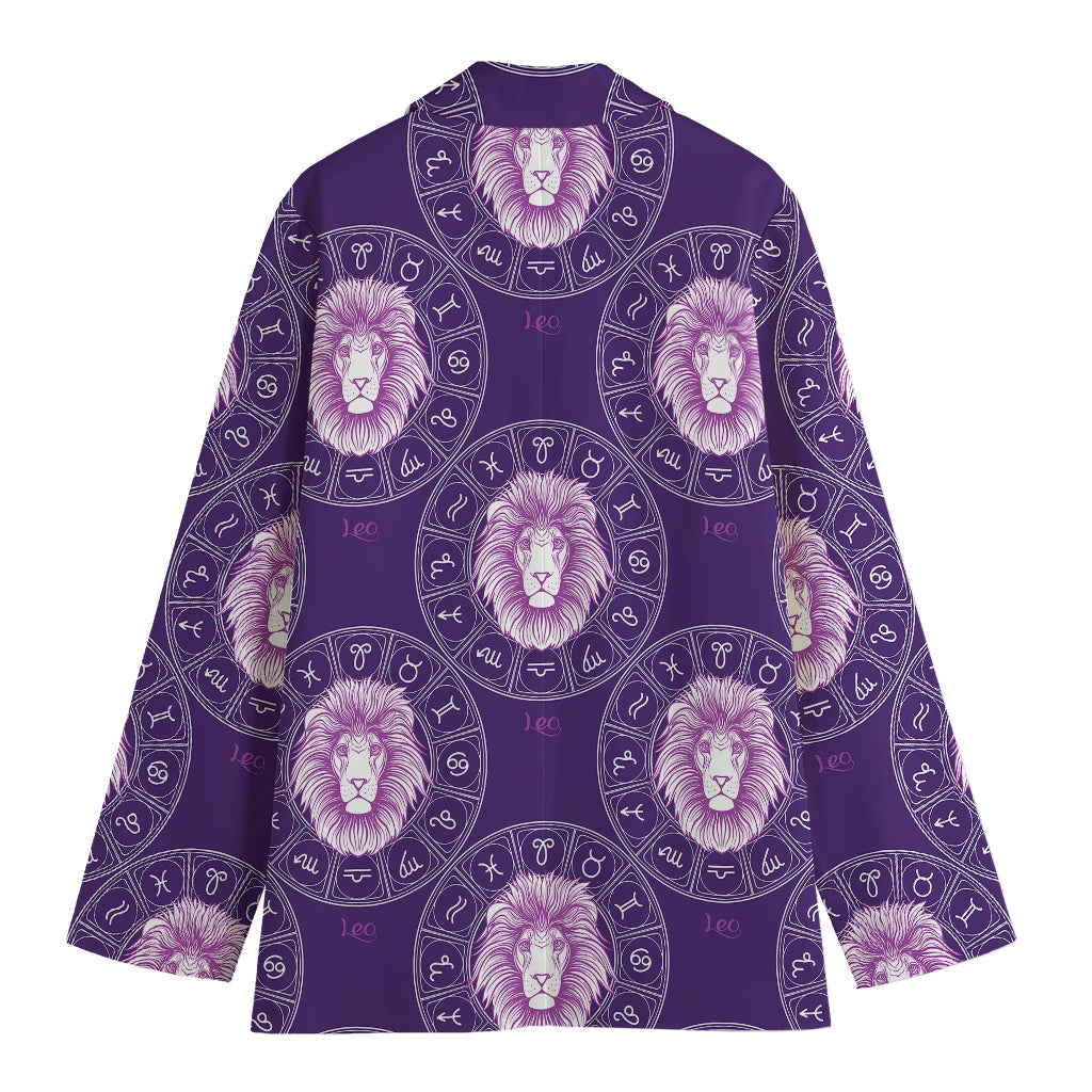 Purple Leo Zodiac Pattern Print Women's Cotton Blazer
