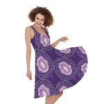 Purple Leo Zodiac Pattern Print Women's Sleeveless Dress