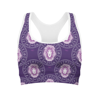 Purple Leo Zodiac Pattern Print Women's Sports Bra
