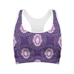 Purple Leo Zodiac Pattern Print Women's Sports Bra