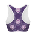 Purple Leo Zodiac Pattern Print Women's Sports Bra