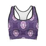 Purple Leo Zodiac Pattern Print Women's Sports Bra