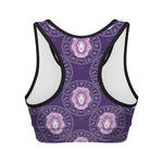 Purple Leo Zodiac Pattern Print Women's Sports Bra