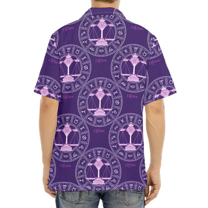 Purple Libra Zodiac Pattern Print Aloha Shirt