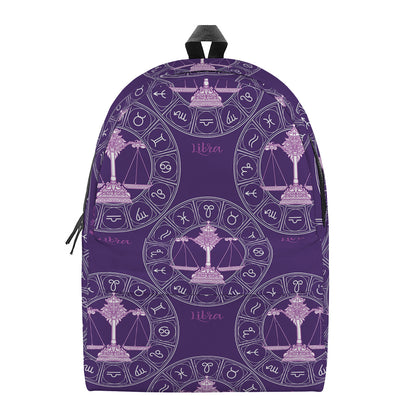 Purple Libra Zodiac Pattern Print Backpack