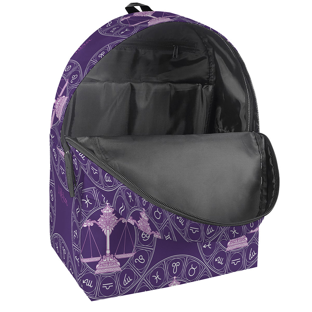 Purple Libra Zodiac Pattern Print Backpack