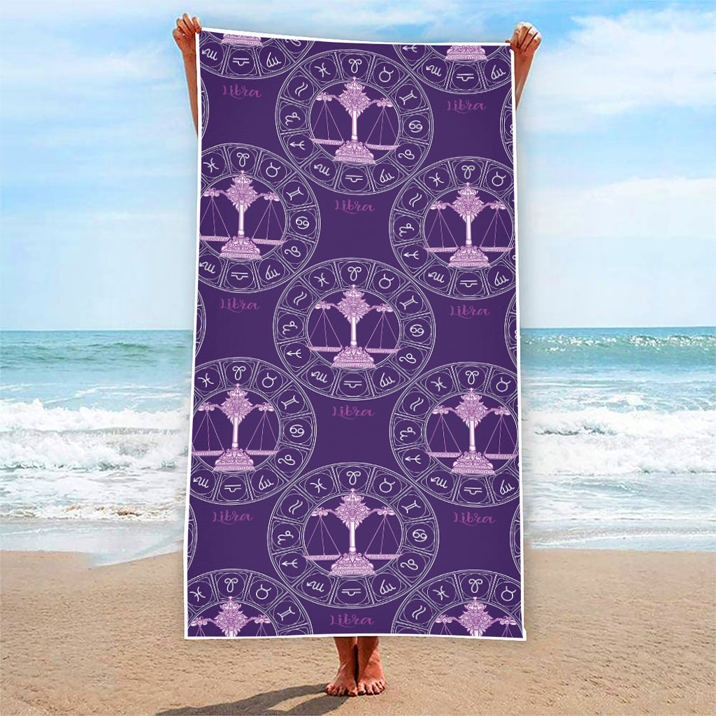 Purple Libra Zodiac Pattern Print Beach Towel