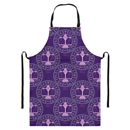 Purple Libra Zodiac Pattern Print Bib Apron With Pocket