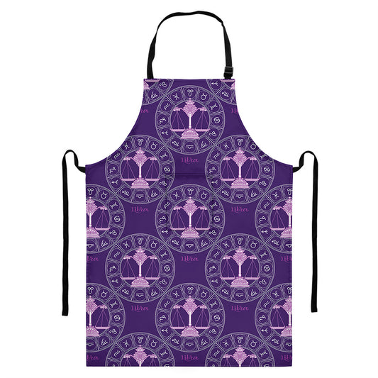 Purple Libra Zodiac Pattern Print Bib Apron With Pocket
