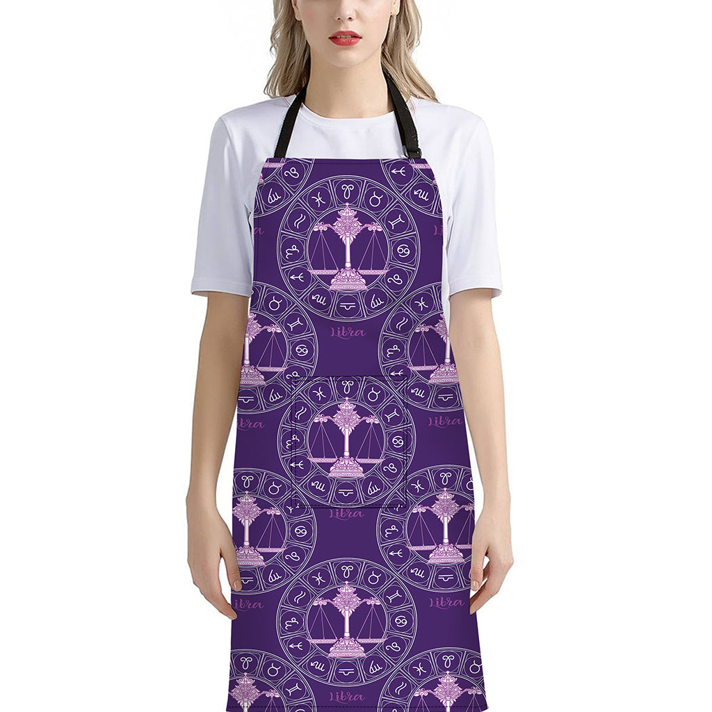 Purple Libra Zodiac Pattern Print Bib Apron With Pocket