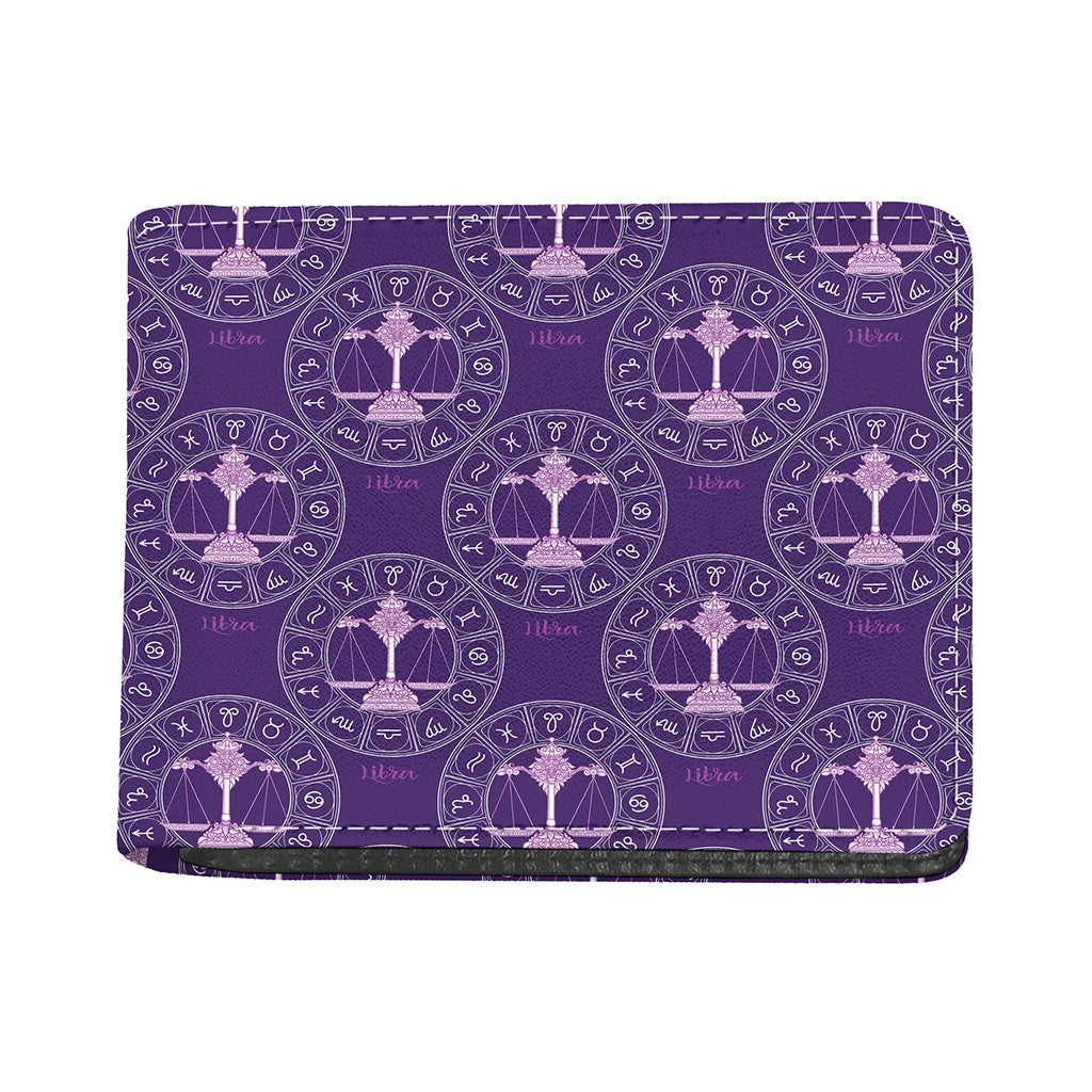 Purple Libra Zodiac Pattern Print Bifold Wallet
