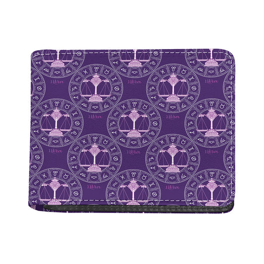 Purple Libra Zodiac Pattern Print Bifold Wallet