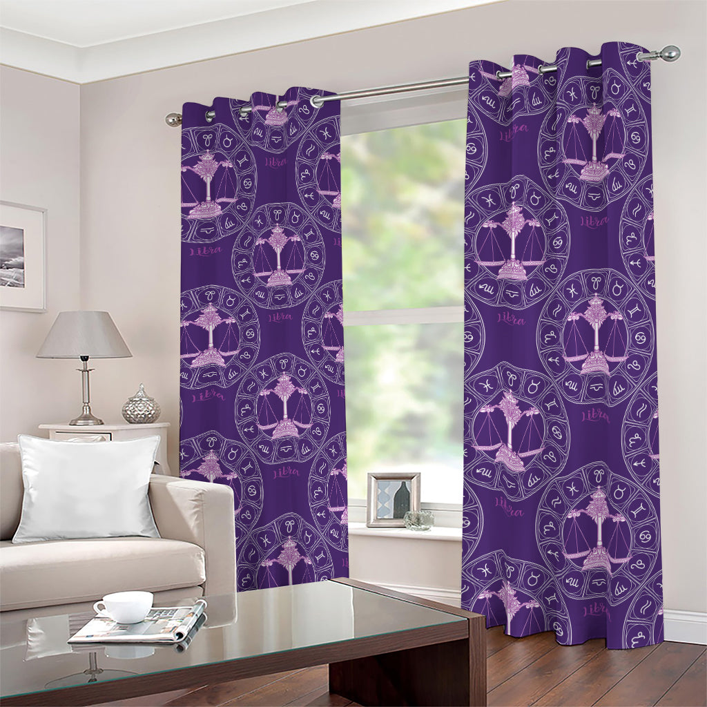 Purple Libra Zodiac Pattern Print Blackout Grommet Curtains