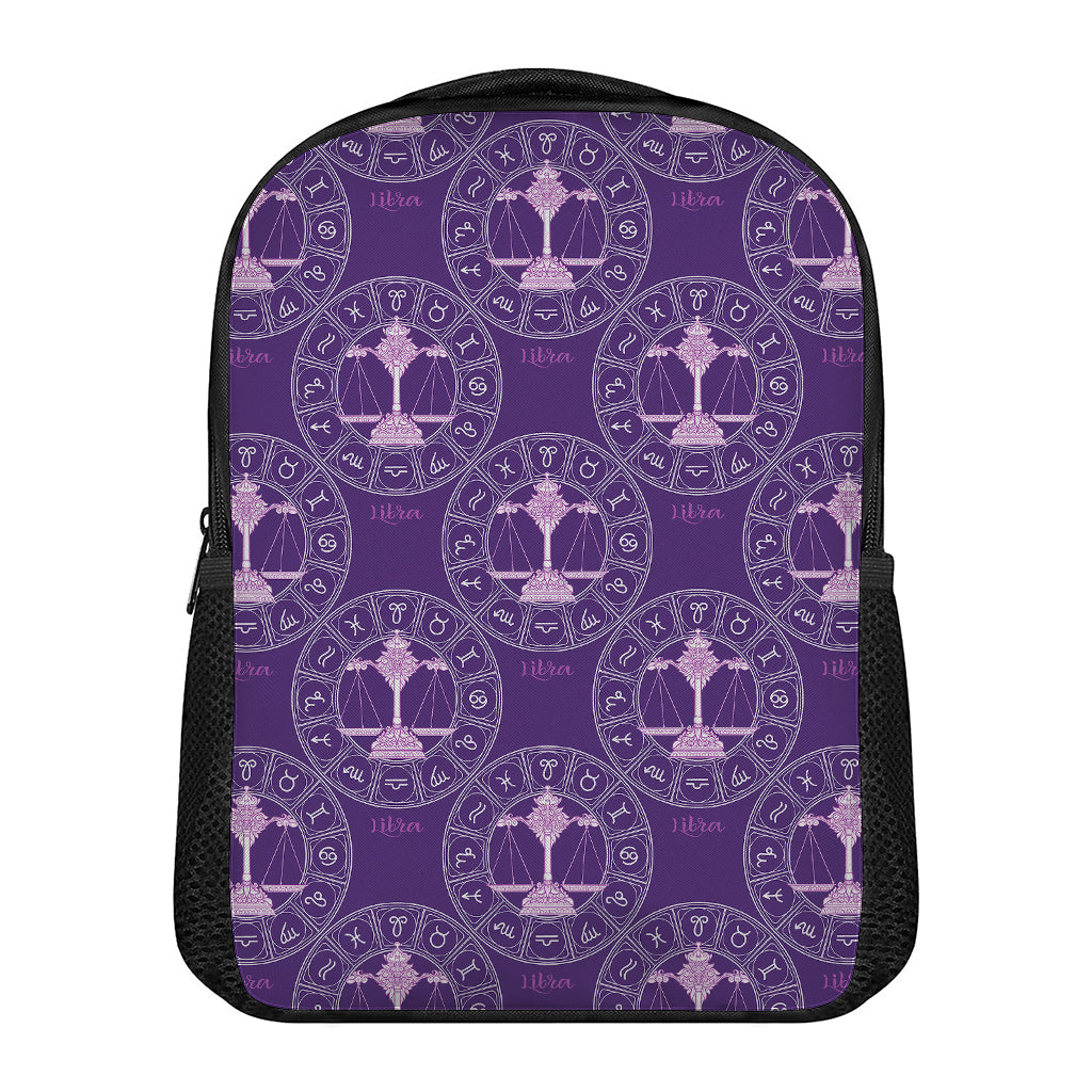 Purple Libra Zodiac Pattern Print Casual Backpack