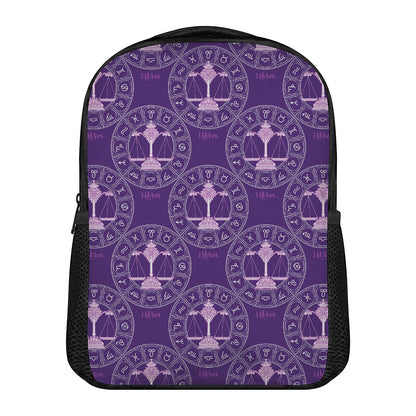 Purple Libra Zodiac Pattern Print Casual Backpack