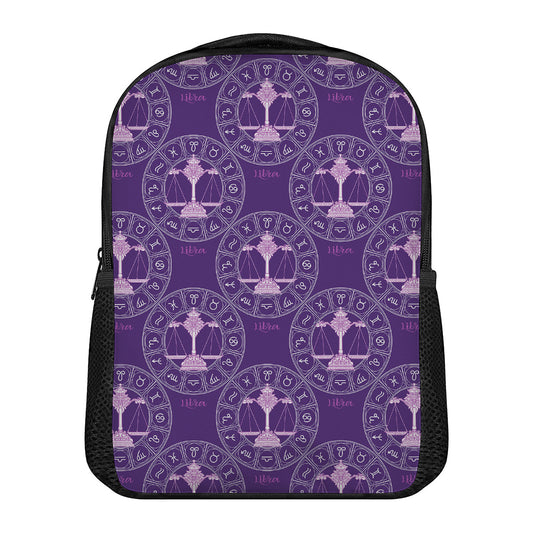 Purple Libra Zodiac Pattern Print Casual Backpack