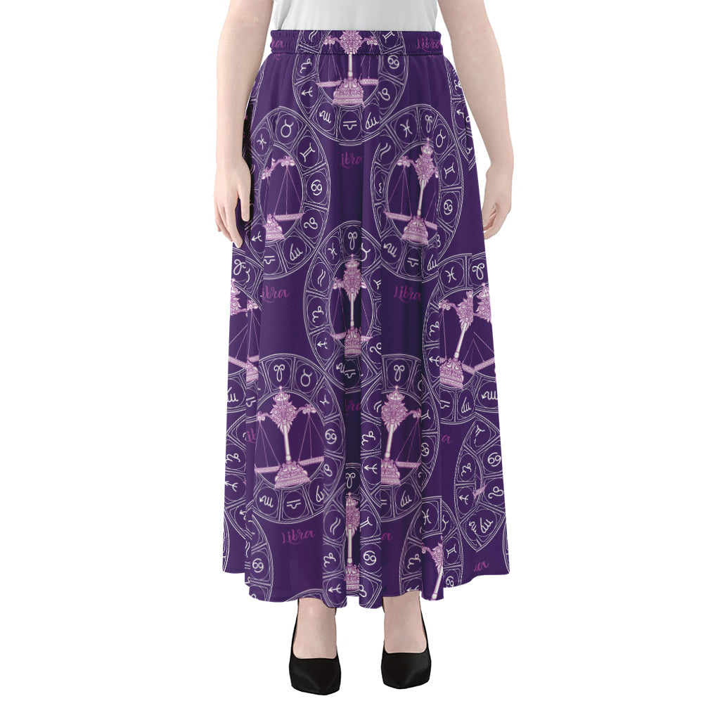 Purple Libra Zodiac Pattern Print Chiffon Maxi Skirt