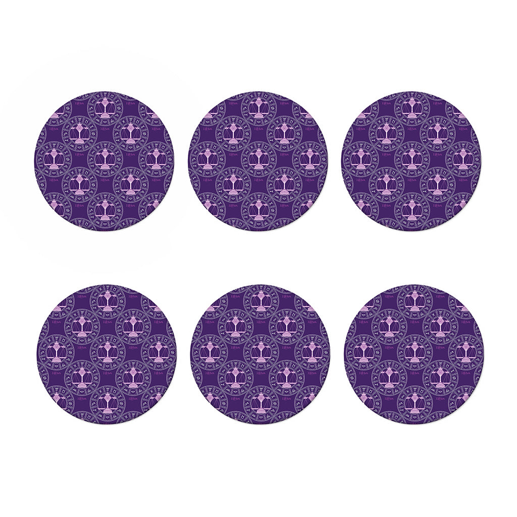 Purple Libra Zodiac Pattern Print Coaster Set