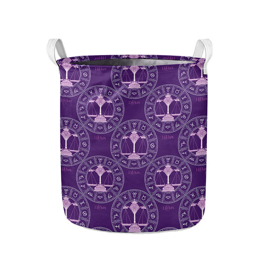 Purple Libra Zodiac Pattern Print Collapsible Laundry Basket