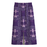 Purple Libra Zodiac Pattern Print Cotton Front Slit Maxi Skirt