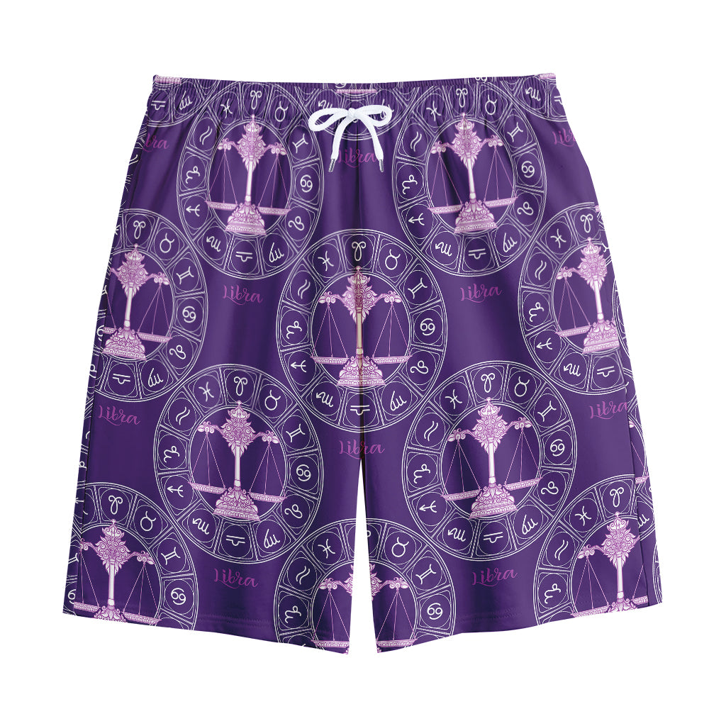 Purple Libra Zodiac Pattern Print Cotton Shorts