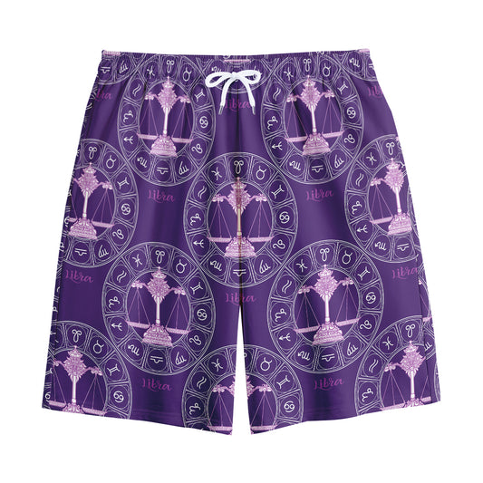 Purple Libra Zodiac Pattern Print Cotton Shorts