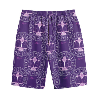 Purple Libra Zodiac Pattern Print Cotton Shorts