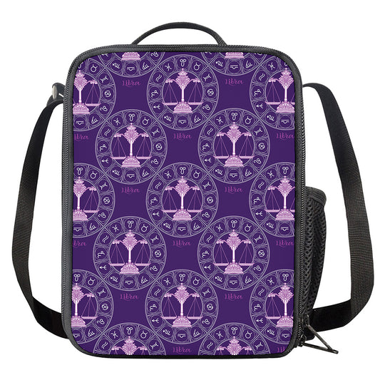 Purple Libra Zodiac Pattern Print Crossbody Lunch Bag
