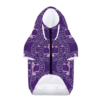 Purple Libra Zodiac Pattern Print Dog Zip Up Hoodie