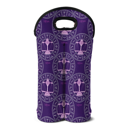 Purple Libra Zodiac Pattern Print Double Neoprene Wine Tote