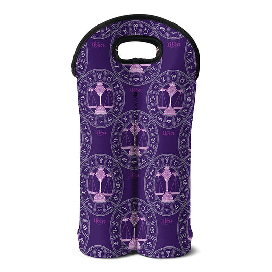 Purple Libra Zodiac Pattern Print Double Neoprene Wine Tote