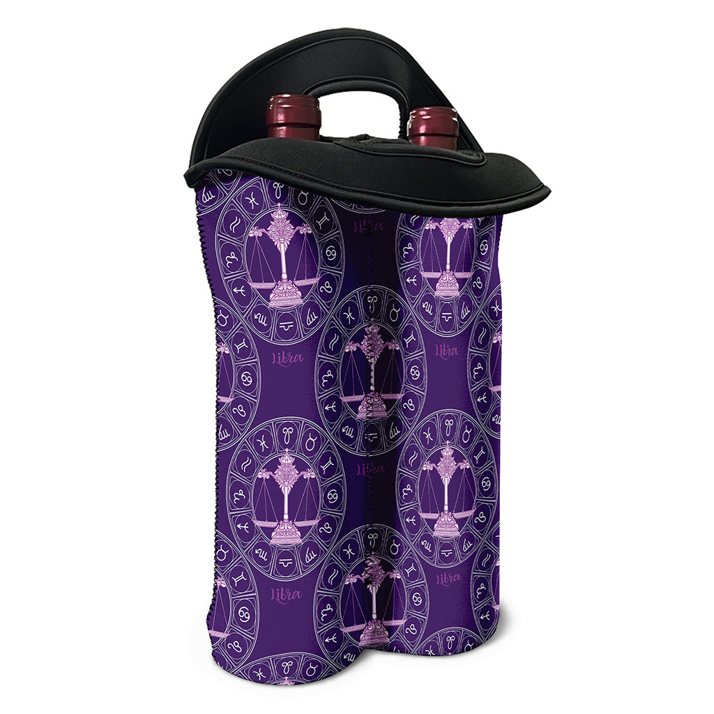 Purple Libra Zodiac Pattern Print Double Neoprene Wine Tote