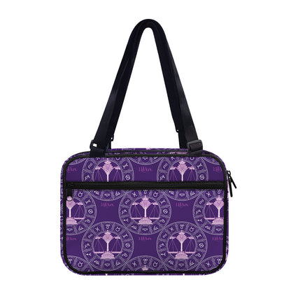 Purple Libra Zodiac Pattern Print Double Strap Bible Bag