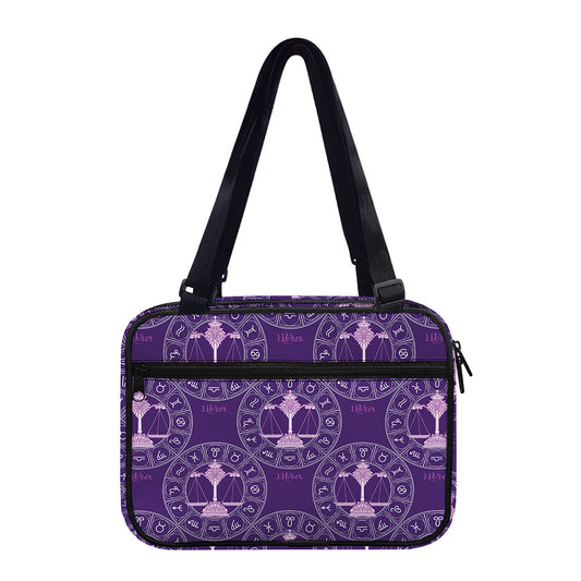 Purple Libra Zodiac Pattern Print Double Strap Bible Bag