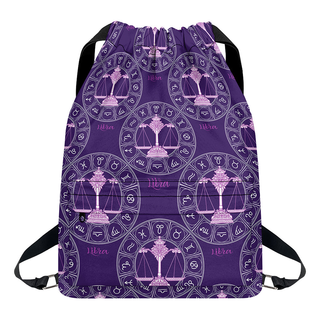 Purple Libra Zodiac Pattern Print Drawstring Backpack