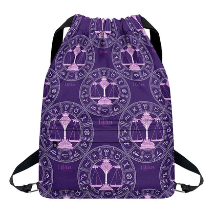 Purple Libra Zodiac Pattern Print Drawstring Backpack