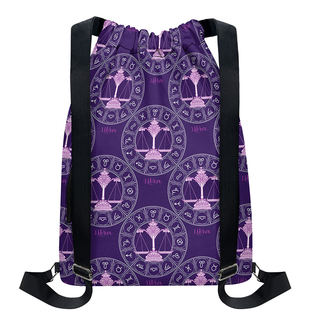 Purple Libra Zodiac Pattern Print Drawstring Backpack