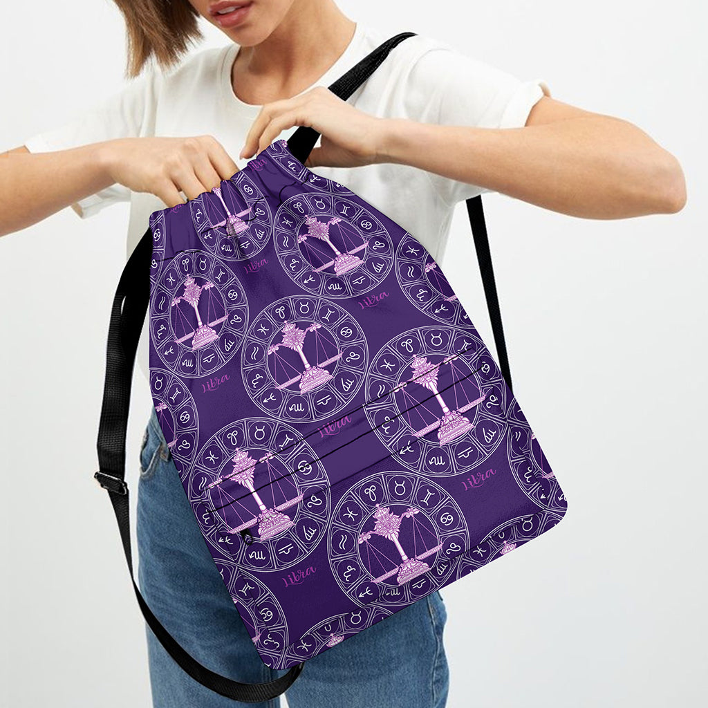 Purple Libra Zodiac Pattern Print Drawstring Backpack