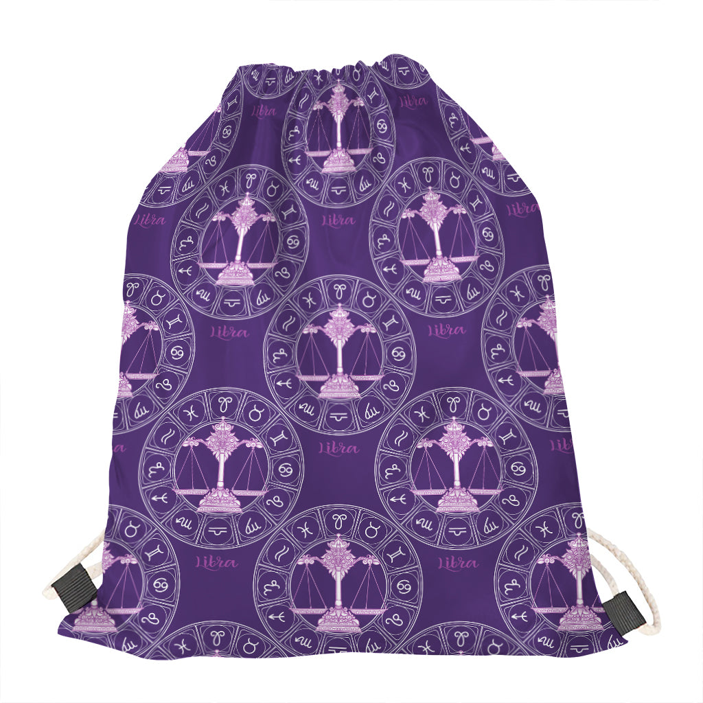 Purple Libra Zodiac Pattern Print Drawstring Bag