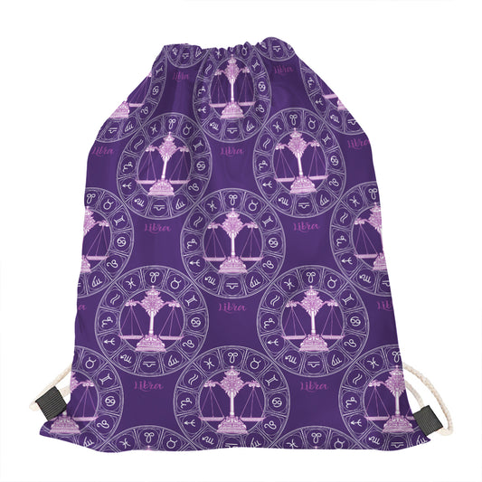 Purple Libra Zodiac Pattern Print Drawstring Bag