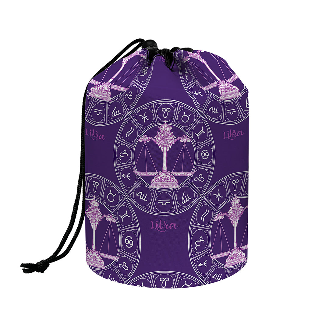 Purple Libra Zodiac Pattern Print Drawstring Makeup Bag