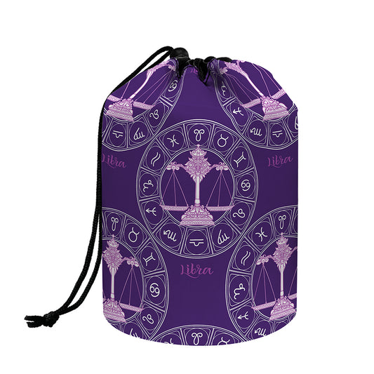 Purple Libra Zodiac Pattern Print Drawstring Makeup Bag