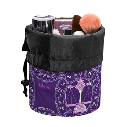 Purple Libra Zodiac Pattern Print Drawstring Makeup Bag