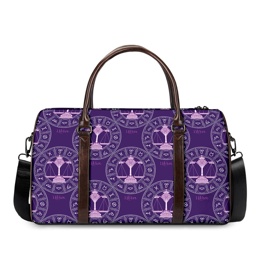 Purple Libra Zodiac Pattern Print Duffle Bag