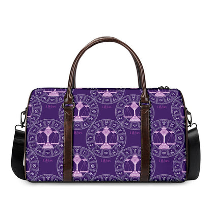 Purple Libra Zodiac Pattern Print Duffle Bag