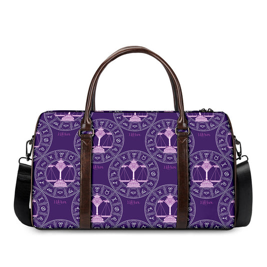 Purple Libra Zodiac Pattern Print Duffle Bag